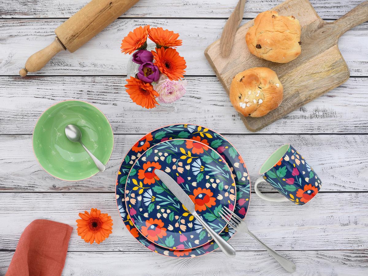 Speisetellerset 12-Tlg. Folklore Blau, Multicolor - Multicolor, Design, Keramik - Creatable