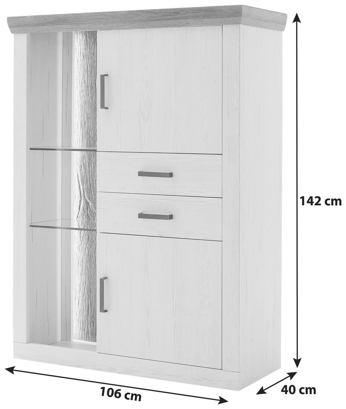 Highboard B: 106 cm Madrid Eiche-/Pinienfarben - Eichefarben/Schwarz, Design, Glas/Holzwerkstoff (106/142/40cm) - MID.YOU