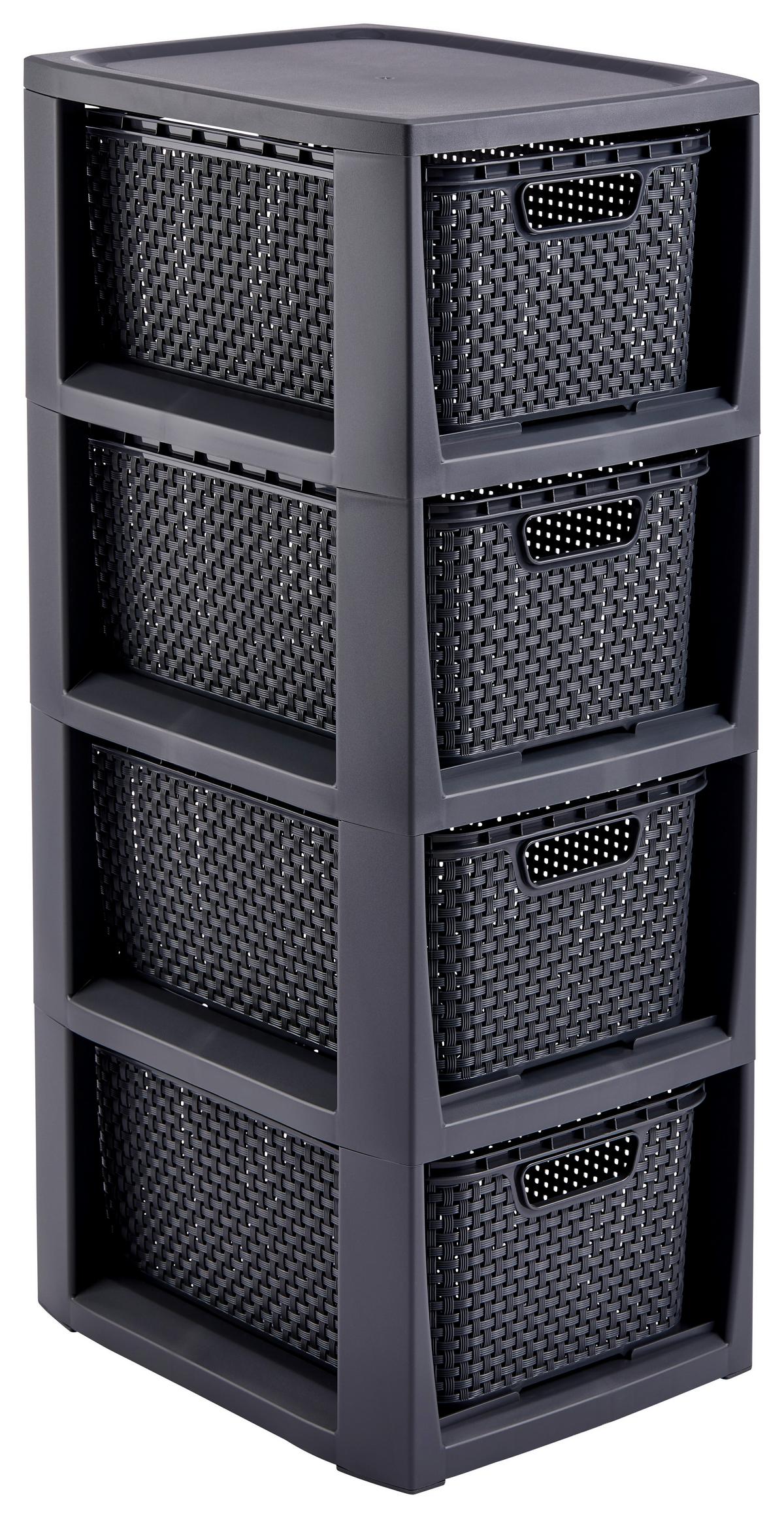 Schubladenbox Rattan Creme , Anthrazit 24,1x29,6x64 cm - Anthrazit/Creme, Basics (24,1/29,6/64cm) - Ondega
