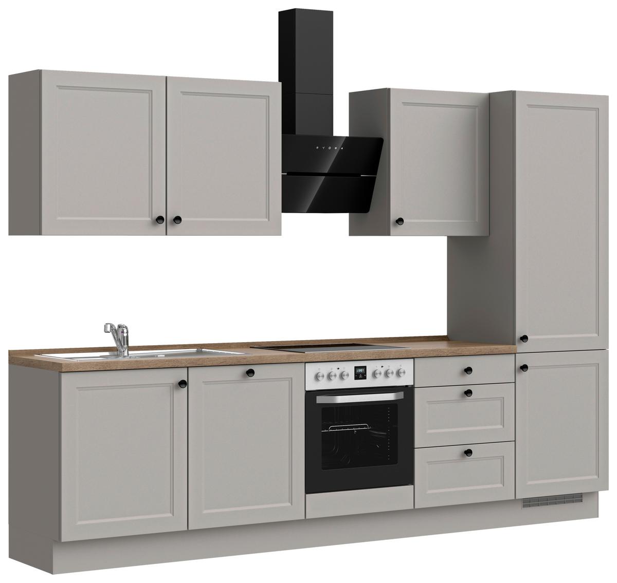 Kuchynská linka 300 cm, kamenná sivá supermatná - čierna/sivá, Modern, kov/kompozitné drevo (300cm) - Nobilia