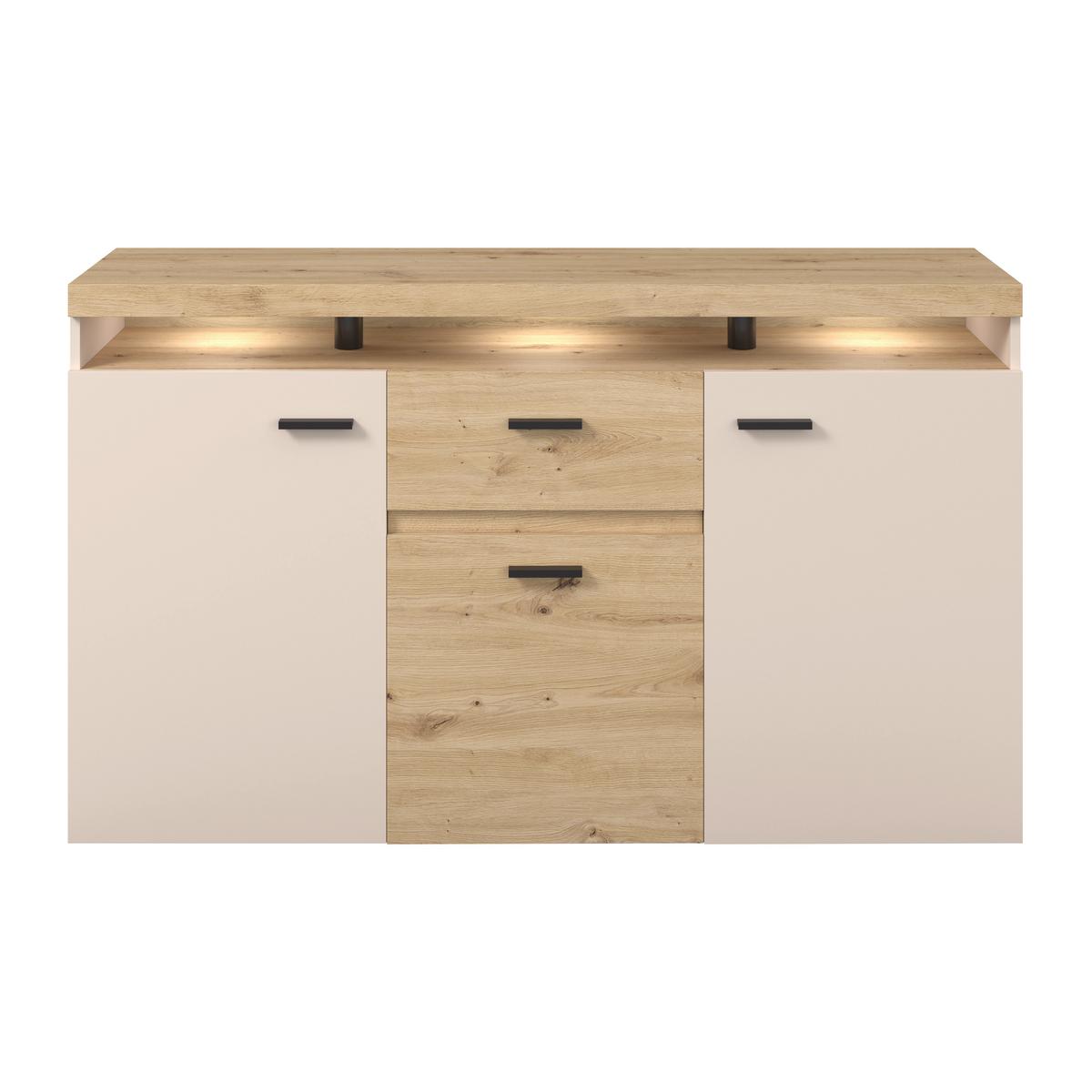 Sideboard Strada Giga Eiche Artisan/Kashmir, B:151cm - Kaschmir/Schwarz, Trend, Glas/Holzwerkstoff (151/89/37cm)