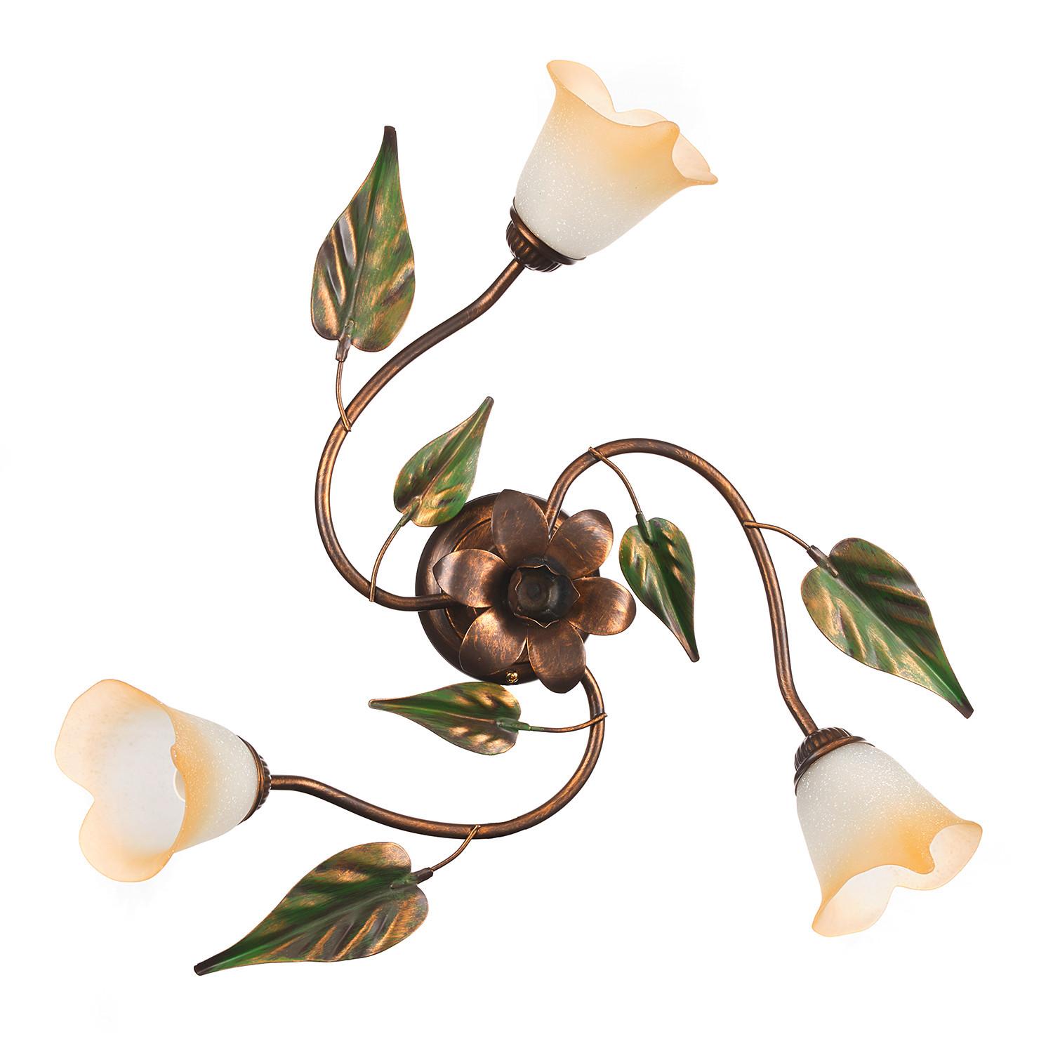 Deckenleuchte 4620/Pl3 - Bronzefarben/Olivgrün, Natur, Glas/Metall (50/20/50cm)