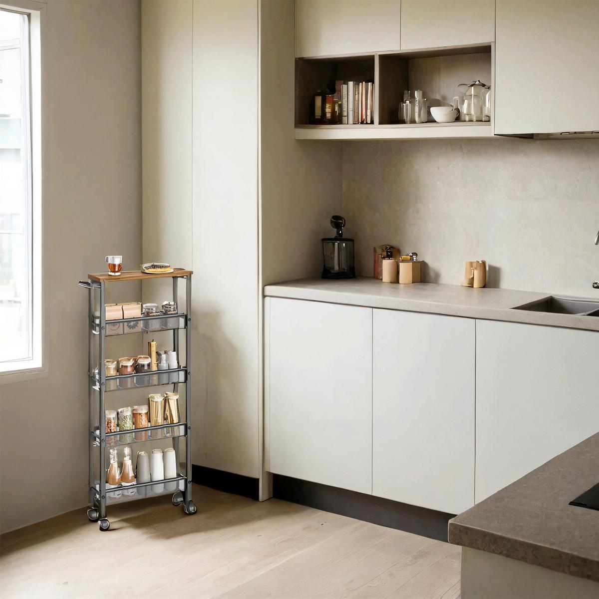 Servierwagen Rolling Cart - Schwarz/Braun, MODERN, Holzwerkstoff/Metall (45,4/13/99,6cm) - MID.YOU