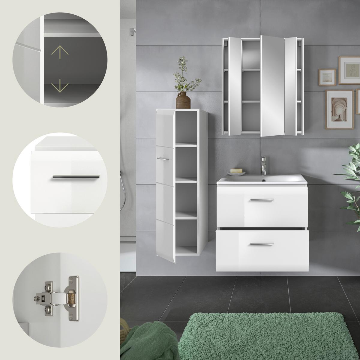 Badezimmer Ice Weiß Hg B: 90 Cm - Weiß Hochglanz/Schwarz, MODERN, Keramik/Holzwerkstoff (90cm) - MID.YOU