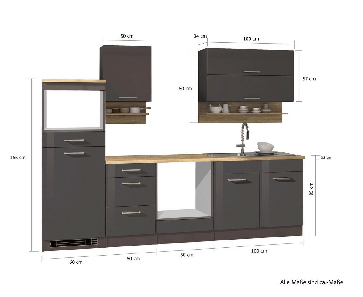 Küchenleerblock Mailand Graphitfarben B: 270cm - Graphitfarben/Sonoma Eiche, MODERN, Glas/Holzwerkstoff (270cm) - Held