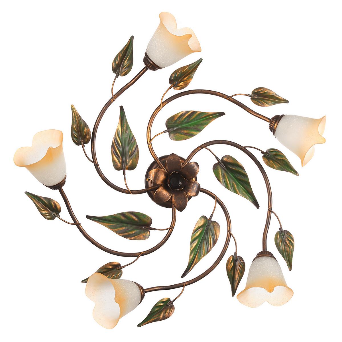 Deckenleuchte 4620/Pl5 - Bronzefarben/Olivgrün, Natur, Glas/Metall (70/20/70cm)