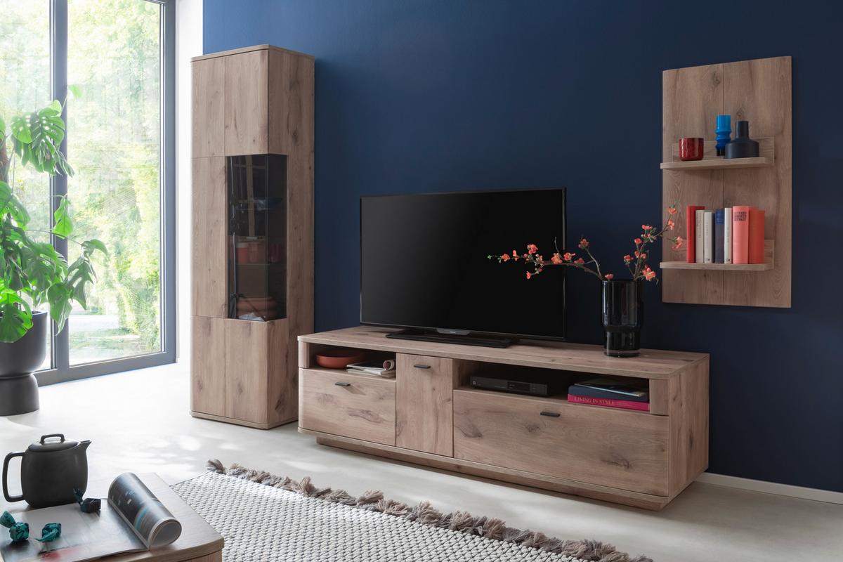 Wohnwand Prato Eiche Dekor B: 270 cm - Eichefarben, Design, Glas/Holzwerkstoff (270/199/50cm) - MID.YOU