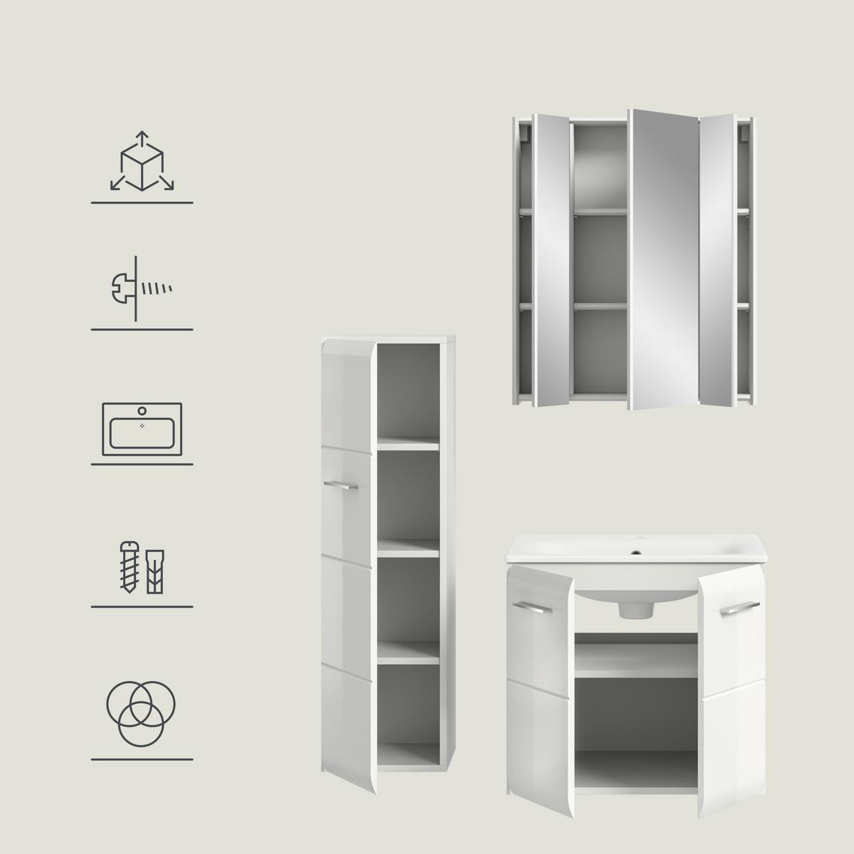 Badezimmer Ice Weiß Hg B: 90 Cm - Weiß Hochglanz/Schwarz, MODERN, Keramik/Holzwerkstoff (90/165/30cm) - MID.YOU