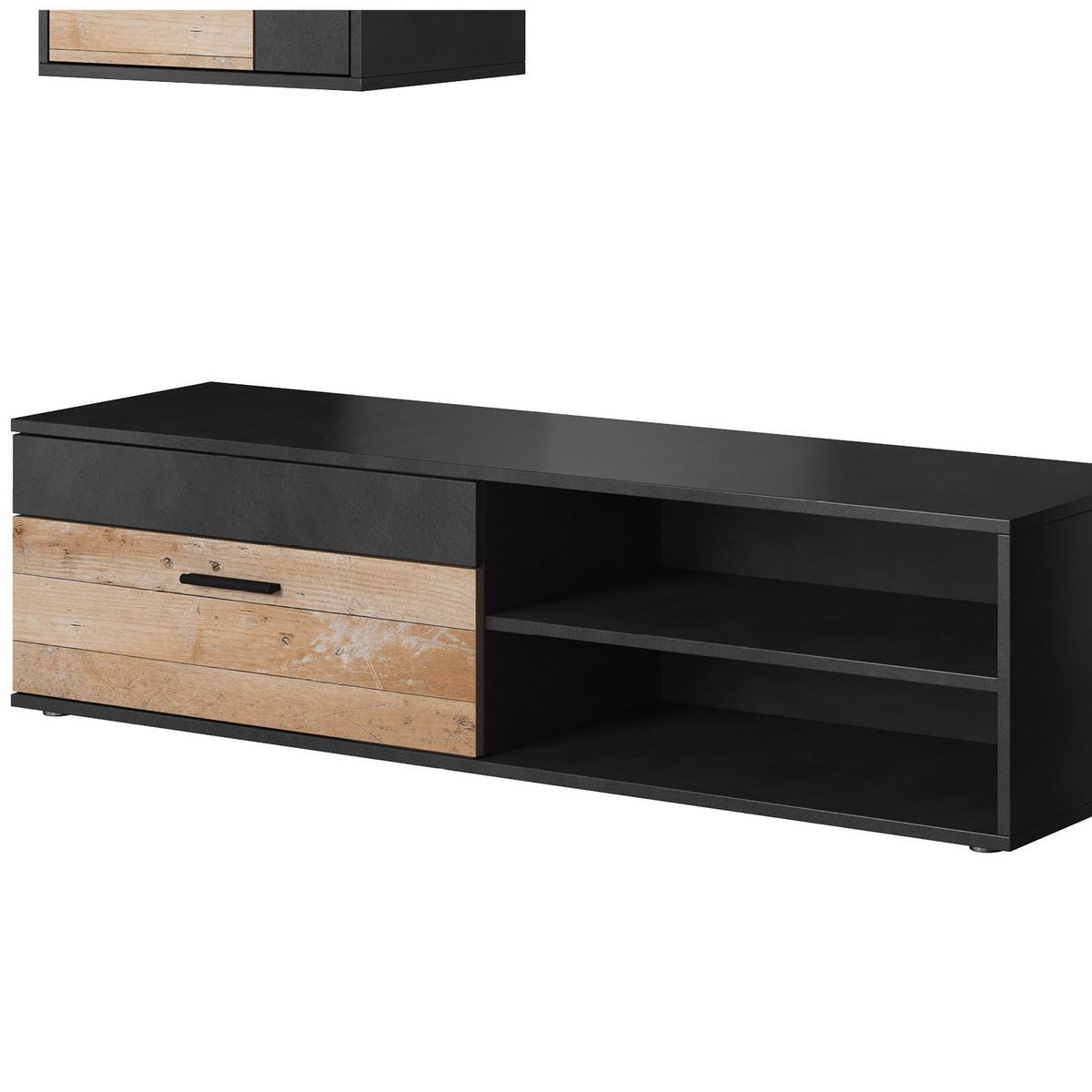 Obývacia stena BERNO - prírodná farba/antracitová, Modern, kompozitné drevo/plast (190/150/40cm) - P & B