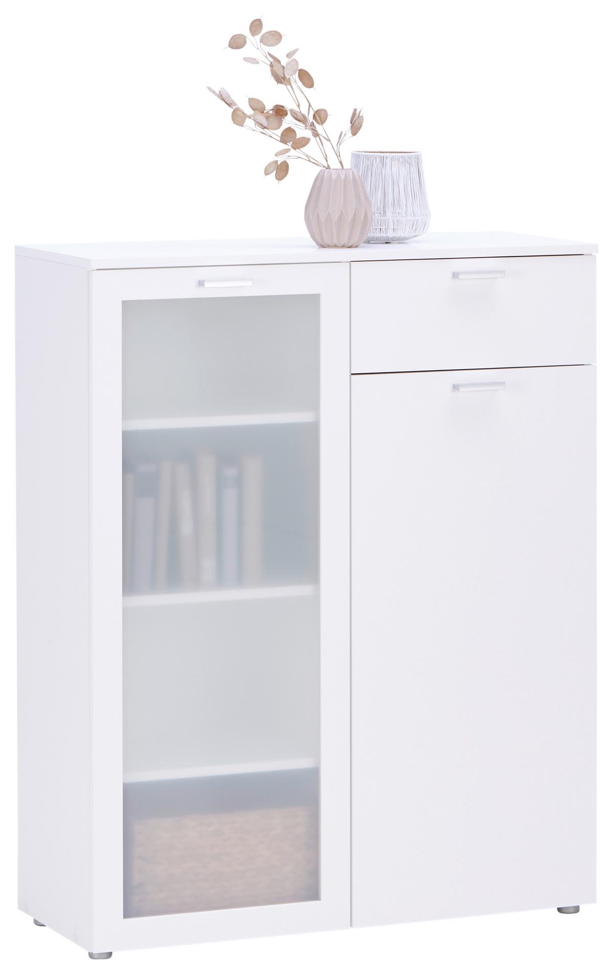 Kommode B: 90 cm Xeno Weiß Dekor - MODERN, Holzwerkstoff (90/115/37cm)