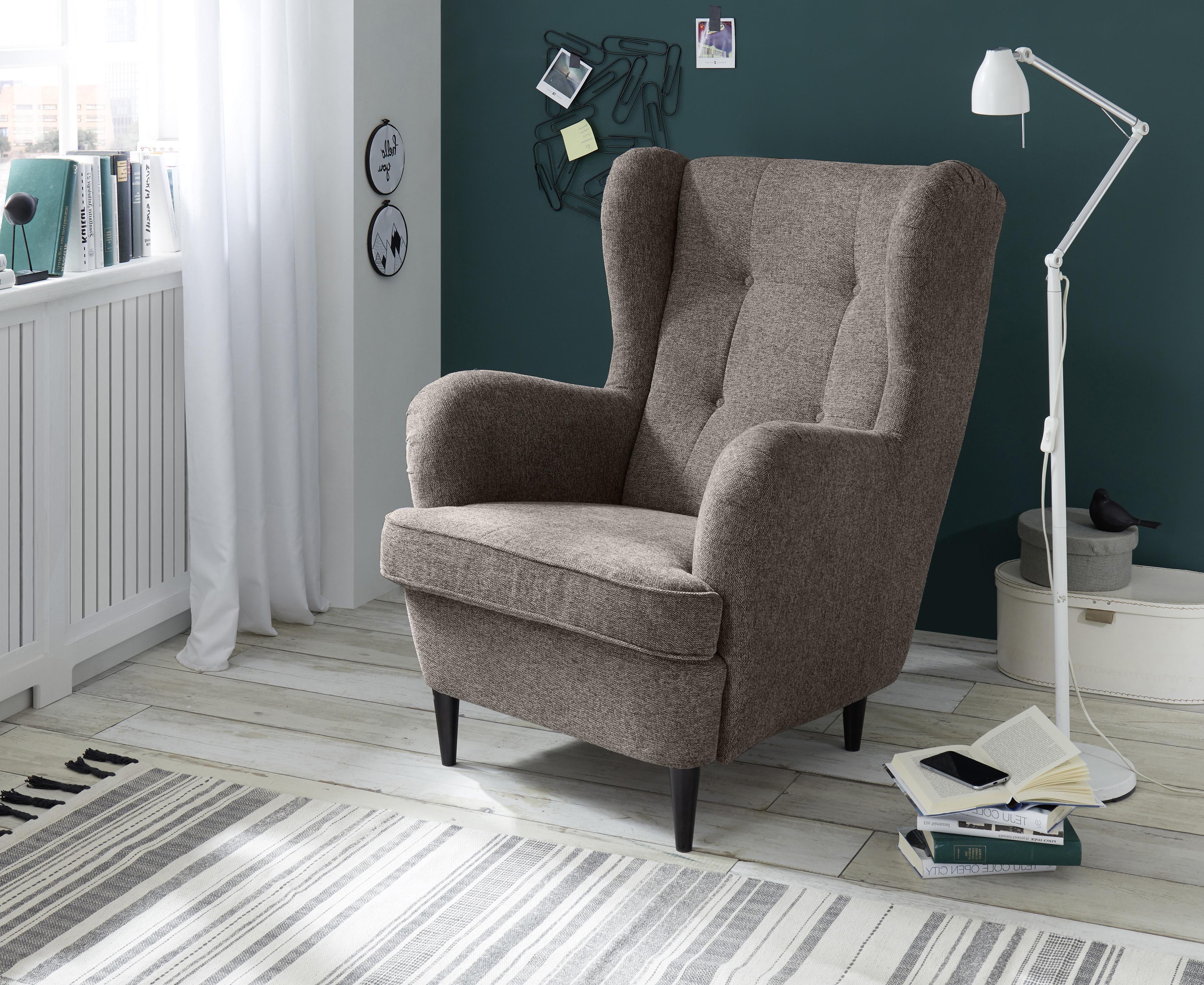 Ohrensessel Oskar Webstoff Espresso - Schwarz/Braun, Basics, Holzwerkstoff/Textil (78/102/98cm) - MID.YOU