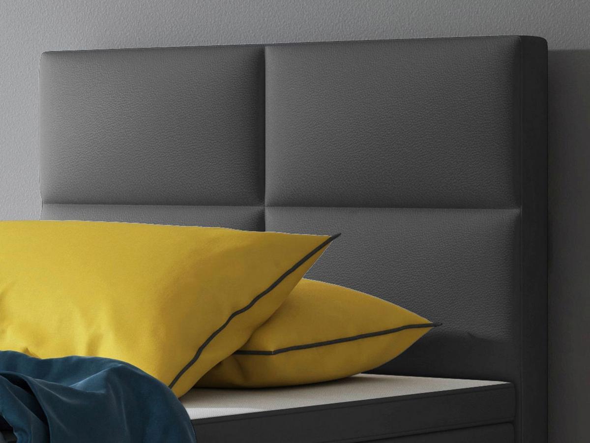 Boxspringbett Mit Topper Lederlook 90x210 Miami - Anthrazit/Silberfarben, KONVENTIONELL, Leder/Textil (90/115/210cm) - MID.YOU