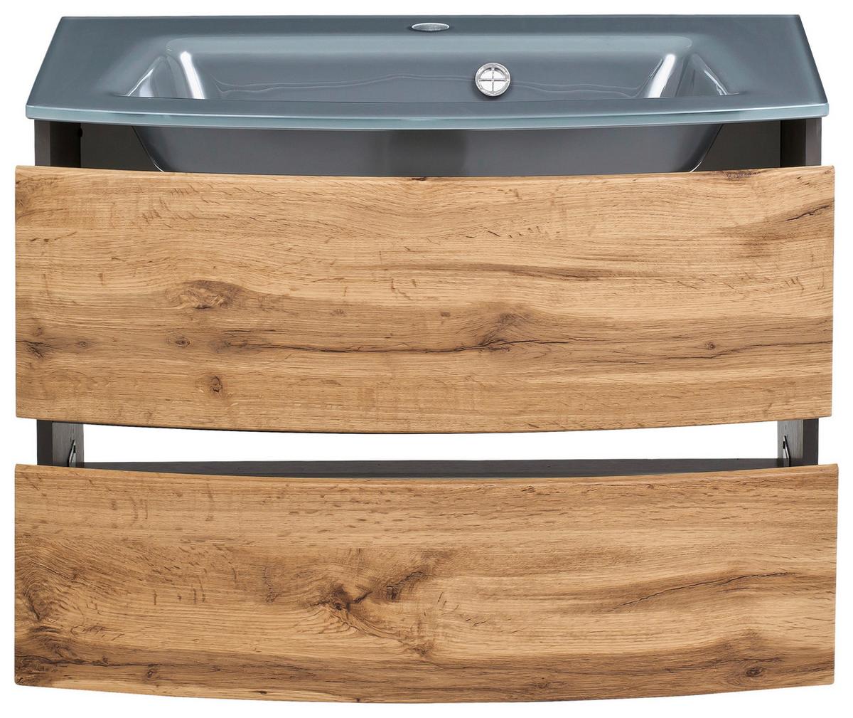 Waschbecken mit Unterschrank Kopenhagen B: 80 cm Grau/Eiche - Eichefarben/Graphitfarben, KONVENTIONELL, Glas/Holzwerkstoff (80cm) - Held