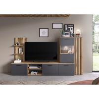 Obývací stěna Mailand š: 250cm - barvy dubu/černá, Moderní, kompozitní dřevo/plast (250/135/38cm) - Mömax