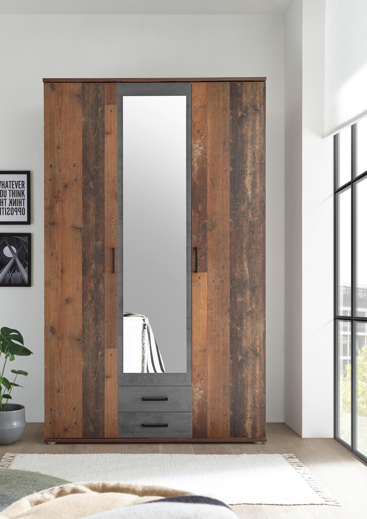 Drehtürenschrank Mit Spiegel B: 120 Cm Chicago - Schieferfarben/Akaziefarben, Basics, Glas/Holzwerkstoff (120/196/53,5cm) - MID.YOU