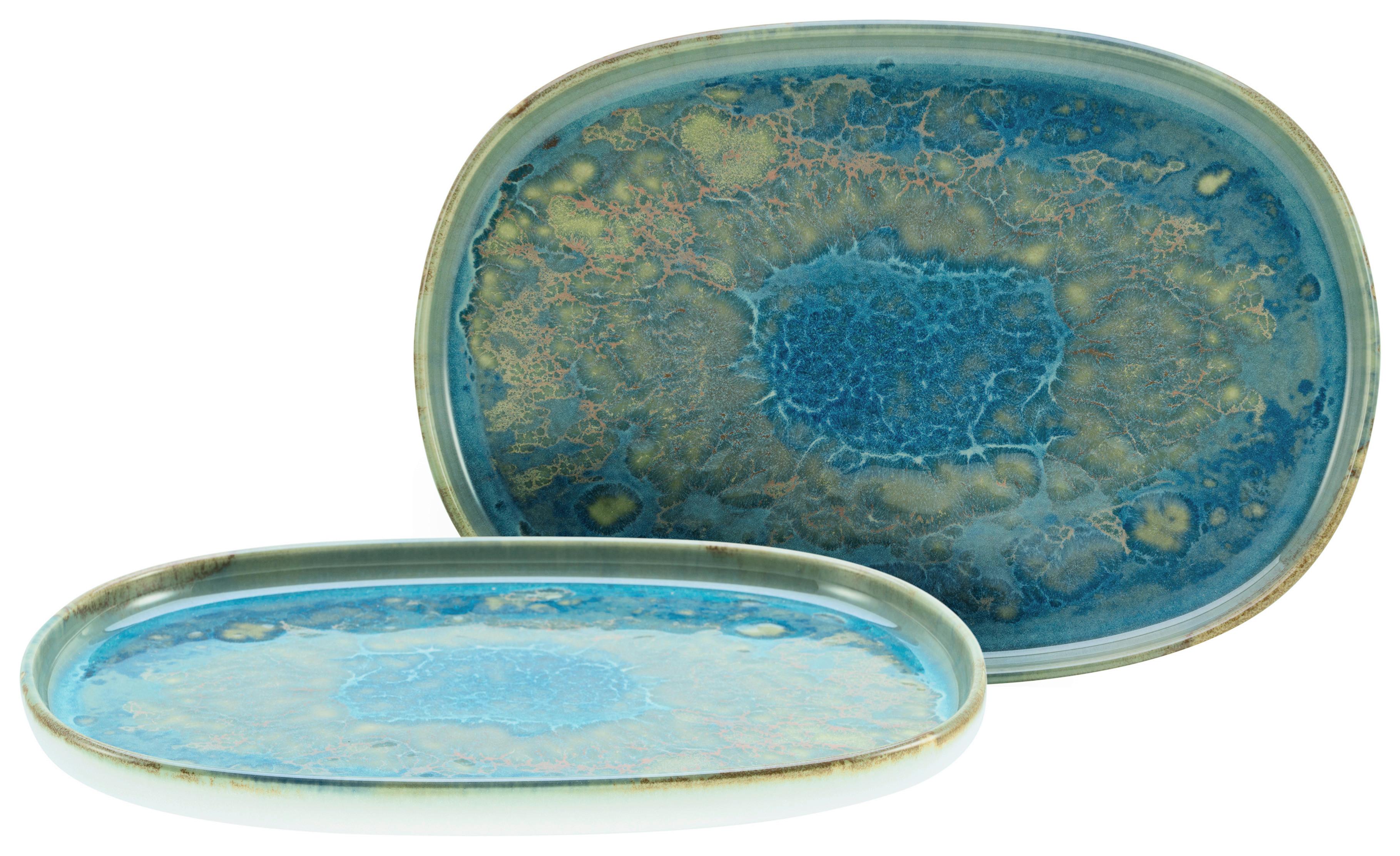 Yuki Servierplatte Blau/grün 2-Teilig - Blau/Grün, Basics, Keramik (33/23cm) - Creatable