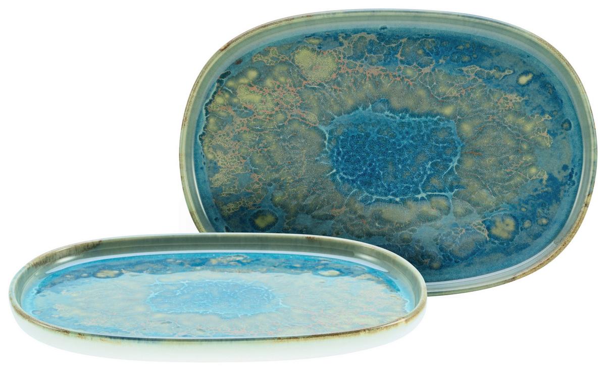 Yuki Servierplatte Blau/grün 2-Teilig - Blau/Grün, Basics, Keramik (33/23cm) - Creatable