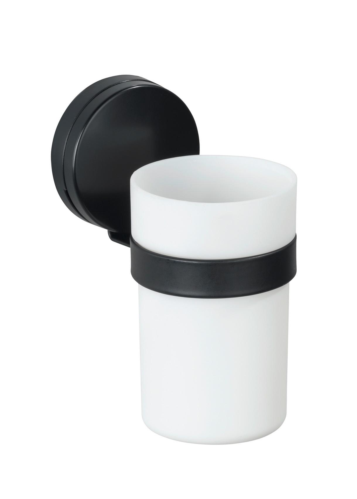 Zahnputzbecher Static Loc Plus Pavia 24895100 - Schwarz/Weiß, MODERN, Metall (6/12/9cm) - Wenko