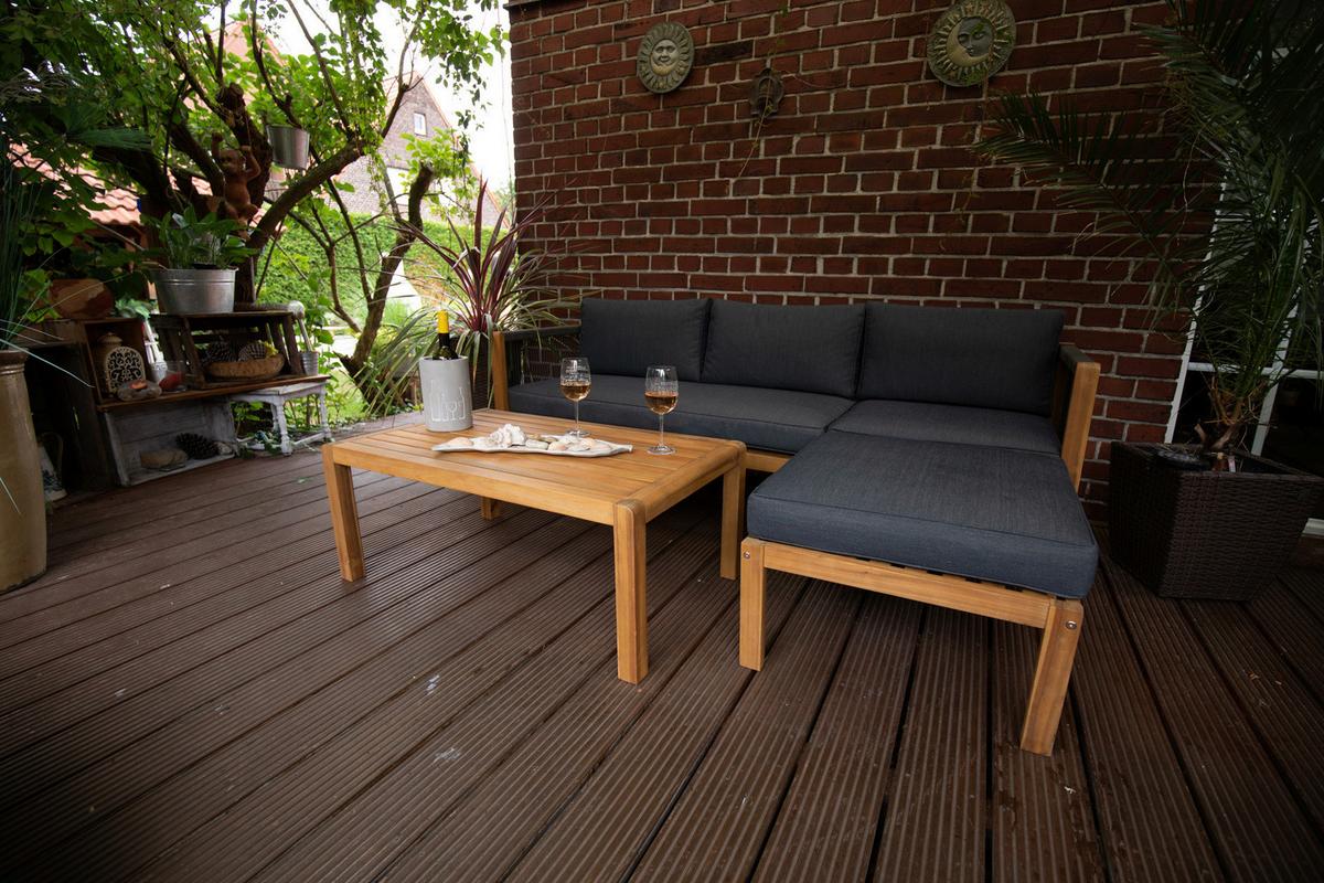 Loungegarnitur Malaga Aus Holz Mit Kissen - Schwarz/Grau, Basics, Holz/Textil (198/132cm) - Acamp