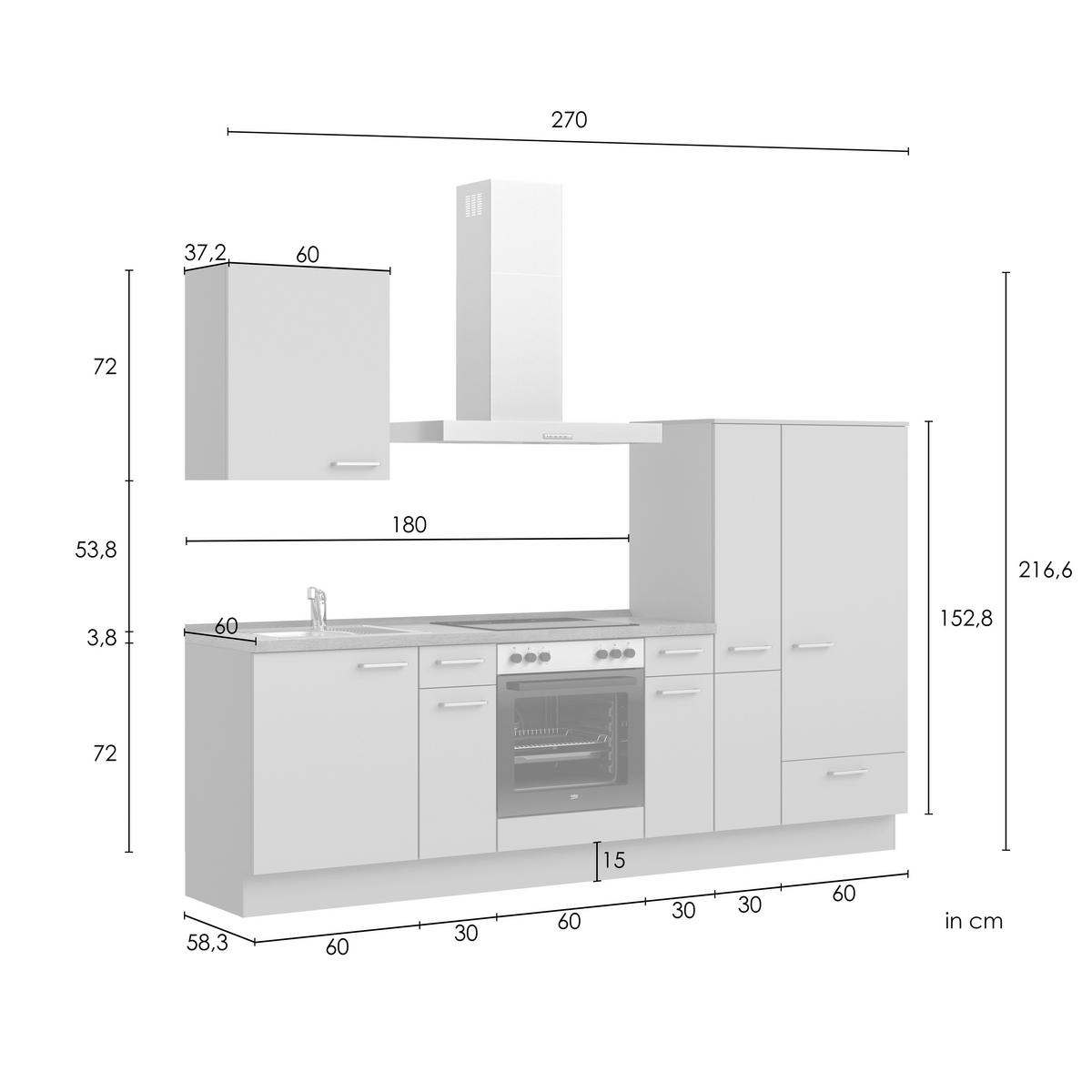 Kuchyňská linka 270 cm, olivově zelená - barvy dubu/černá, Moderní, kov/kompozitní dřevo (270cm) - Nobilia