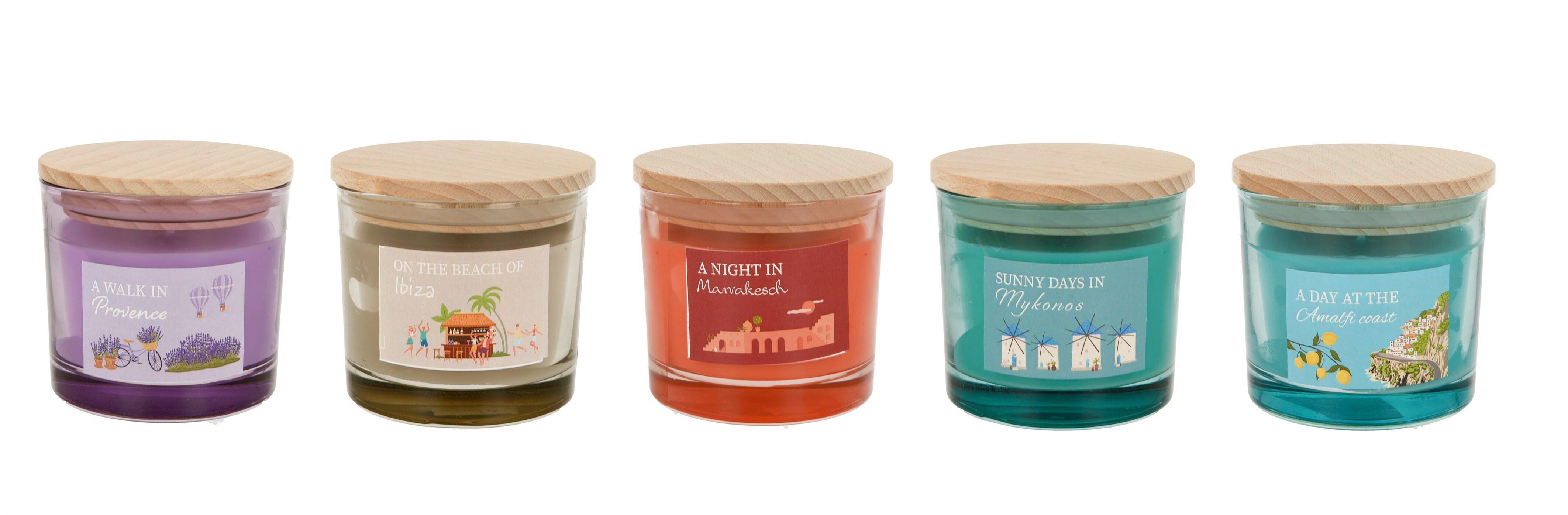 Sviečka v skle Luke - oranžová/modrá, prírodné materiály/sklo (8/9cm) - Mömax