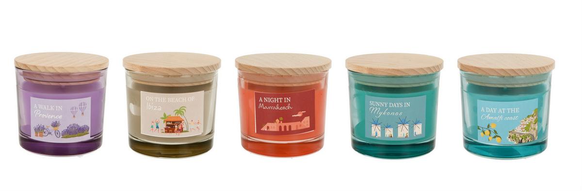 Svíčka ve skle Luke - oranžová/modrá, přírodní materiály/sklo (8/9cm) - Mömax