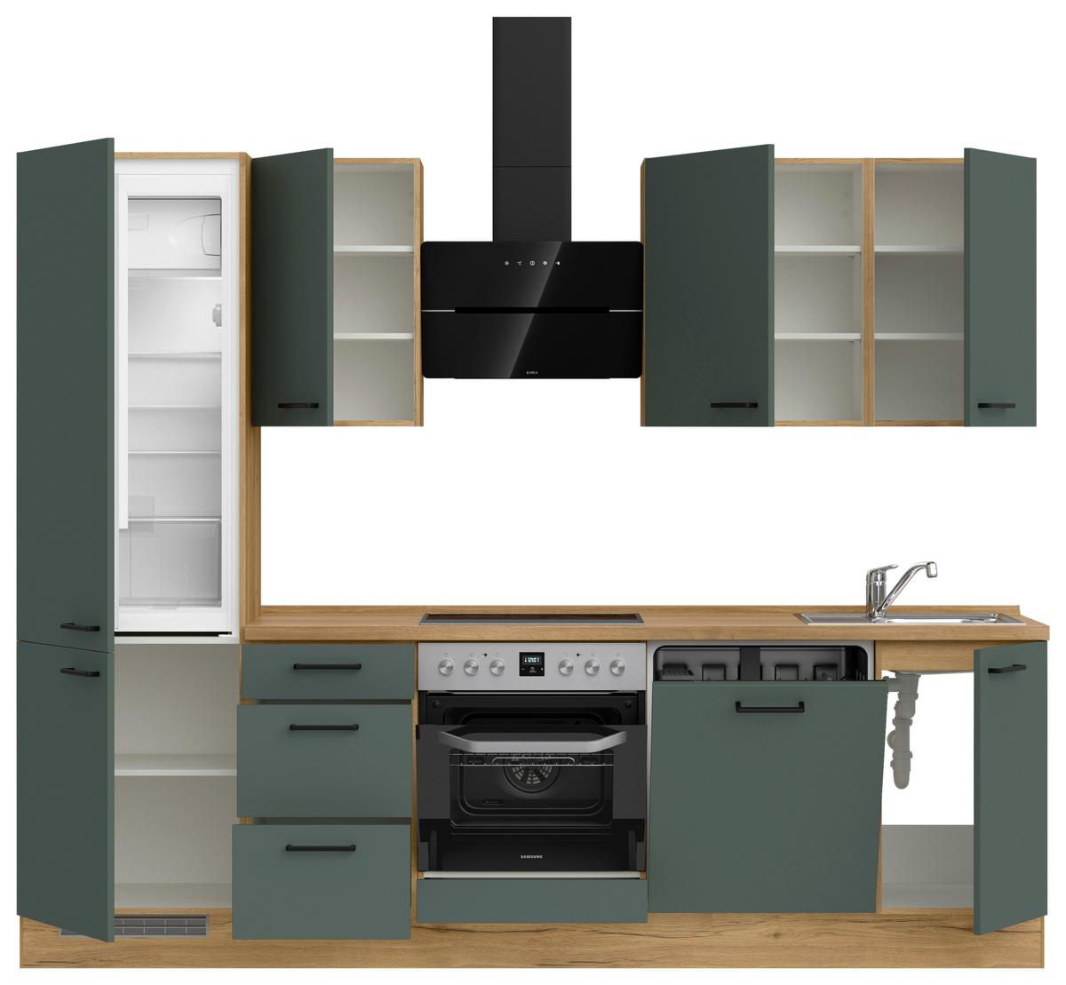 Küchenleerblock Easytouch High-Line, H6 Links - Dunkelgrün/Eichefarben, MODERN, Holzwerkstoff (270cm) - Nobilia