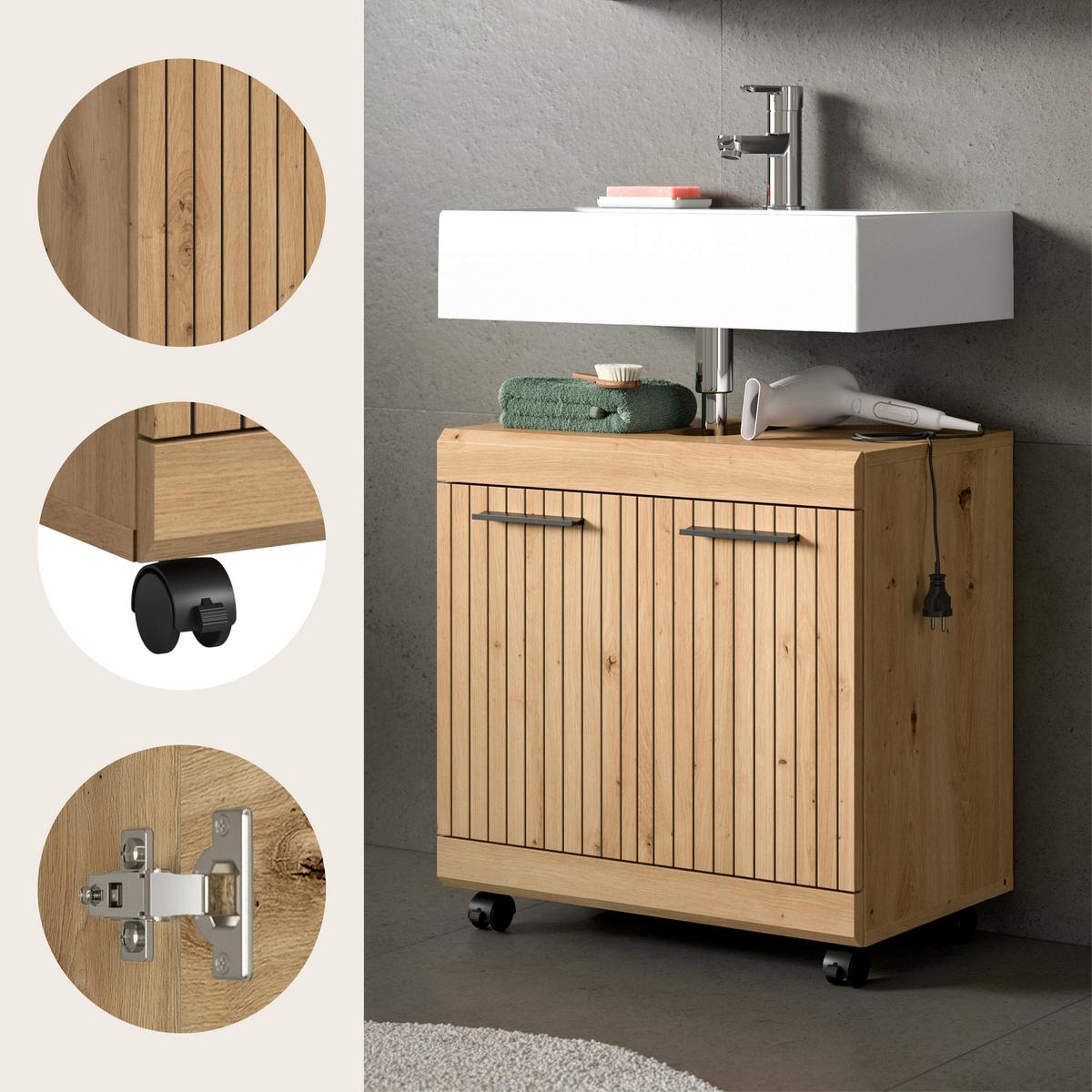 Waschbeckenunterschrank Scout Eiche Artisan Dekor B: 60cm - Schwarz/Eiche Artisan, Trend, Holzwerkstoff (60/60/34cm) - MID.YOU