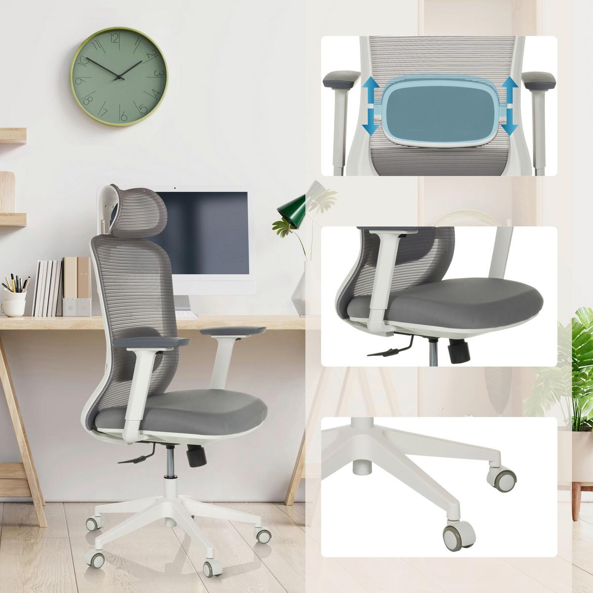 Drehstuhl Mikeo G Grau B: 67 Cm - Weiß/Grau, MODERN, Kunststoff/Textil (67/113 - 129/68cm) - MID.YOU