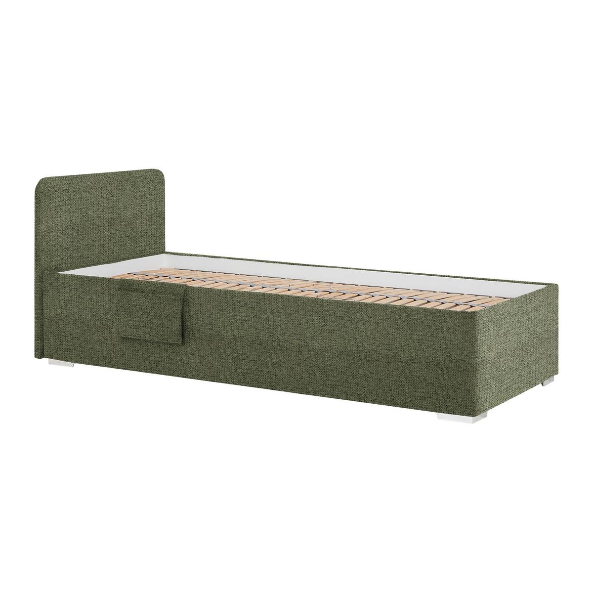 Posteľ Remi s bočnicami 90x200, poťah olivovozelený - olivovozelená/prírodná farba, Konventionell, drevo/textil (90/200cm)
