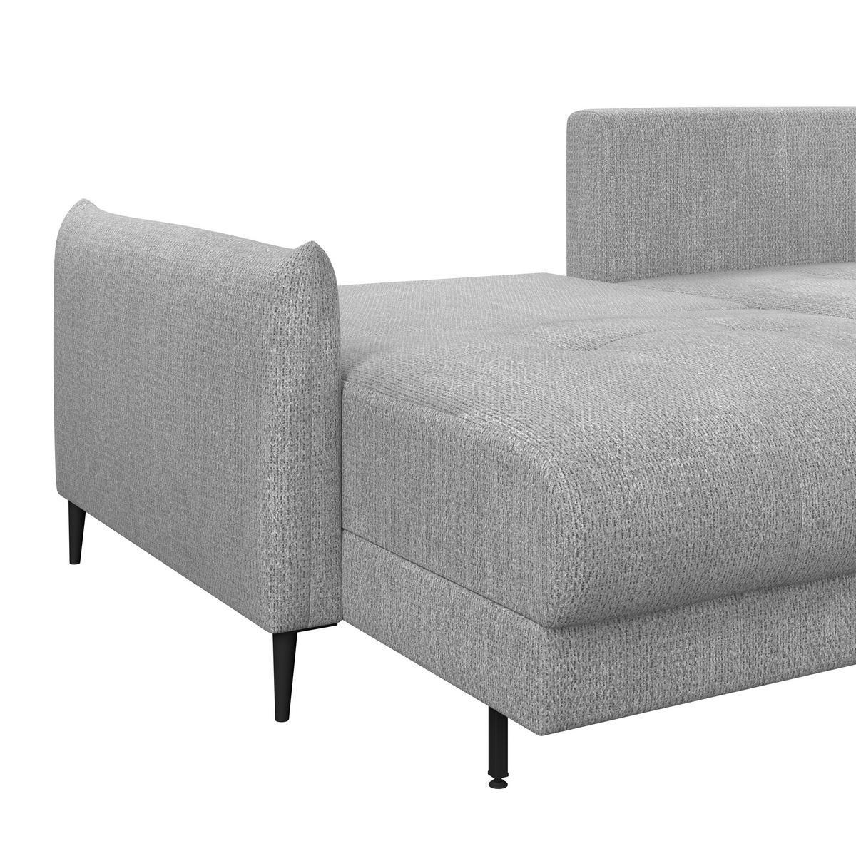 Ecksofa Polis Webstoff hellgrau, 221x142cm - Hellgrau/Schwarz, Trend, Textil (221/142cm) - Ondega