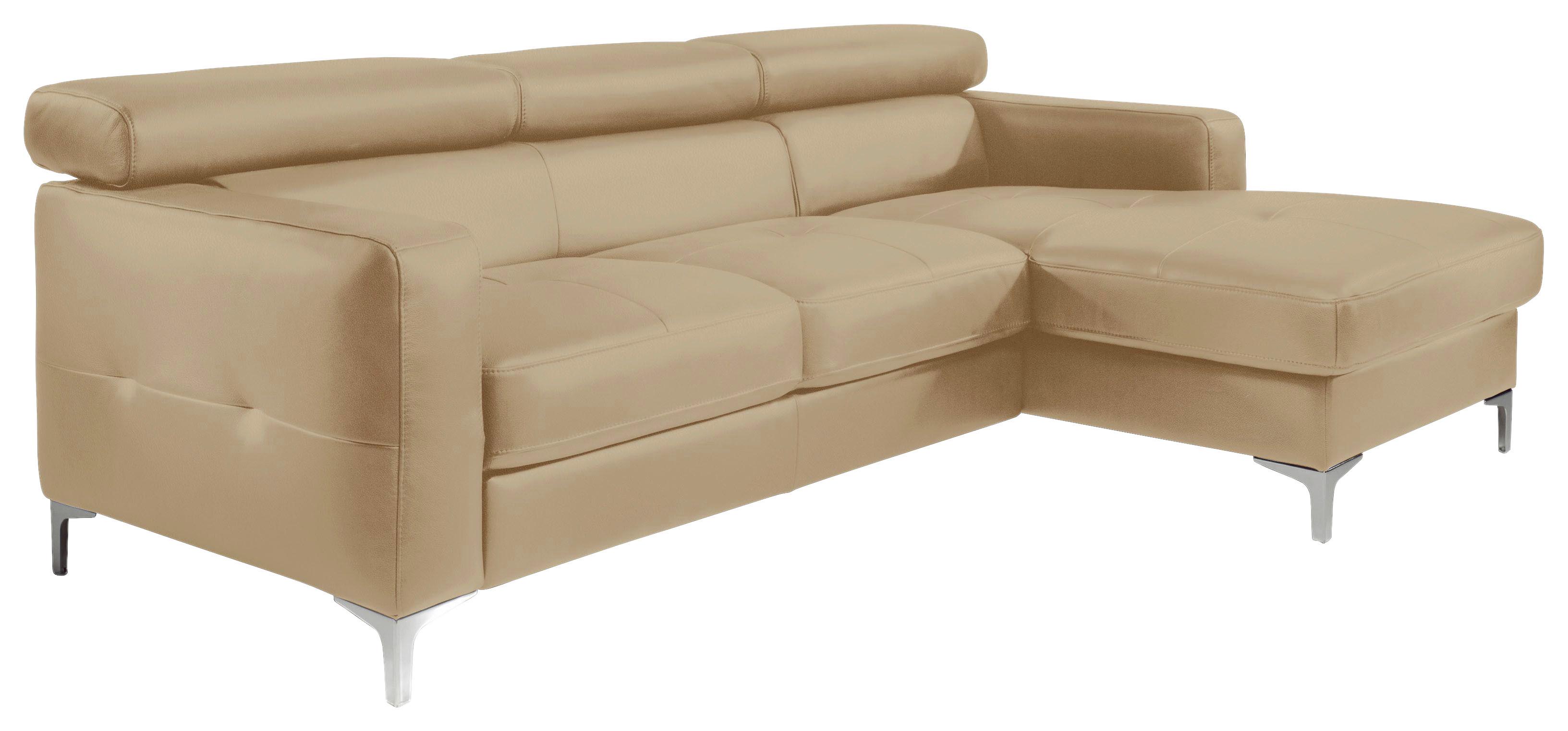 Ecksofa Mit Schlaffunktion Sammy Cappuccino - Chromfarben/Cappuccino, Design, Leder (227/168cm) - Livetastic