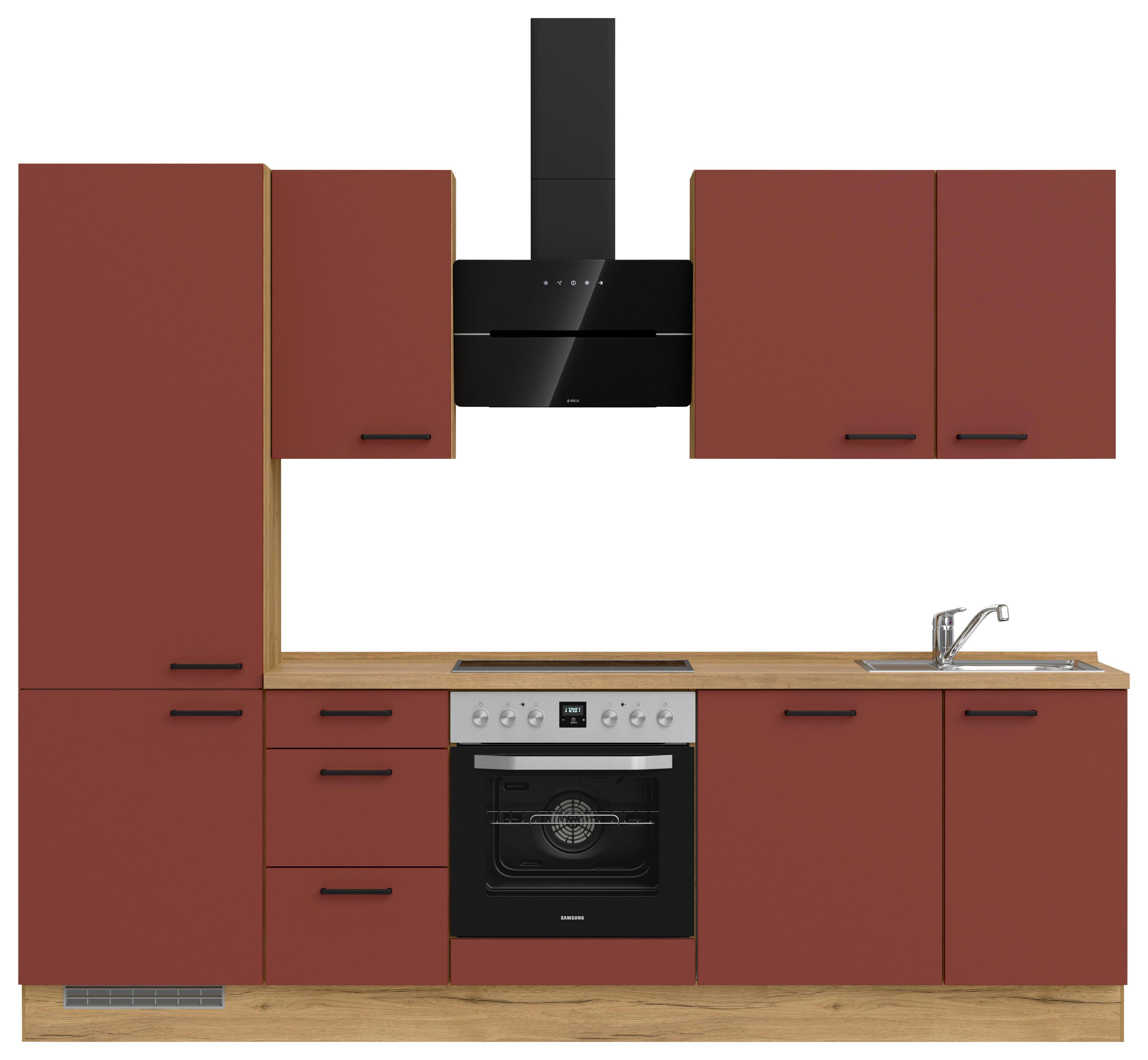 Küchenleerblock Easytouch High-Line, H6 Links - Eichefarben/Rot, MODERN, Holzwerkstoff (270cm) - Nobilia