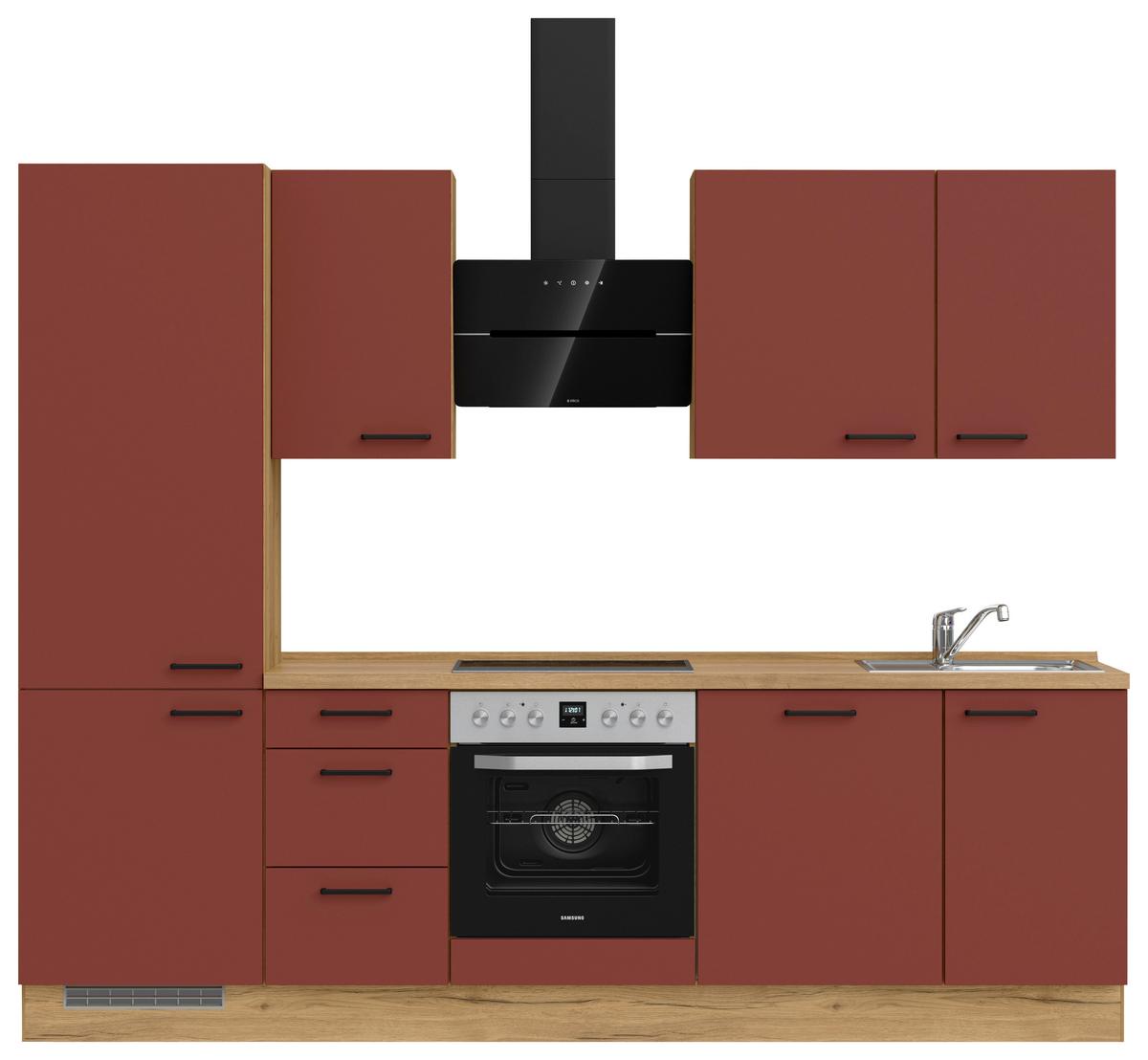 Küchenleerblock Easytouch High-Line, H6 Links - Eichefarben/Rot, MODERN, Holzwerkstoff (270cm) - Nobilia