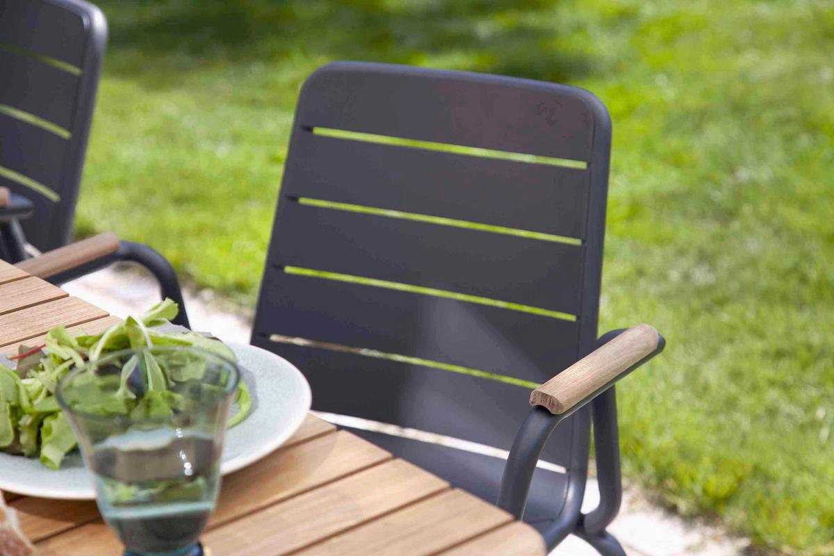 Gartenstuhl stapelbar Parc Aluminium - Anthrazit/Naturfarben, Natur, Holz/Metall (58/80/58cm) - Gardenson