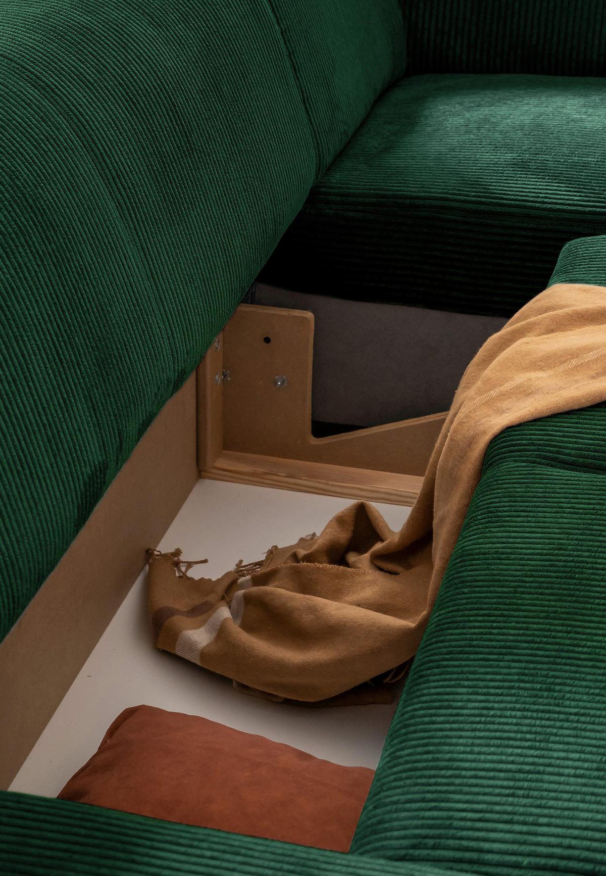 Ecksofa Cuddly Mia Flaschengrün S: 260x165 cm - Dunkelgrün/Schwarz, Textil (260/165cm) - MID.YOU