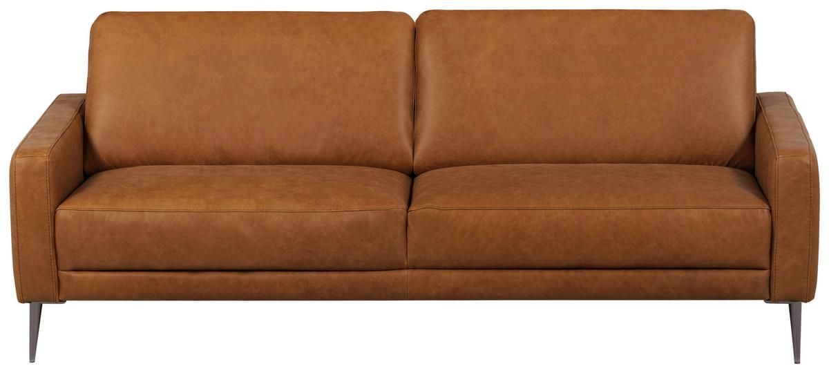 3-Sitzer-Sofa Spring, Cognac B: 187 cm - Cognac/Schwarzchrom, Design, Leder (187/85/92cm) - Livetastic