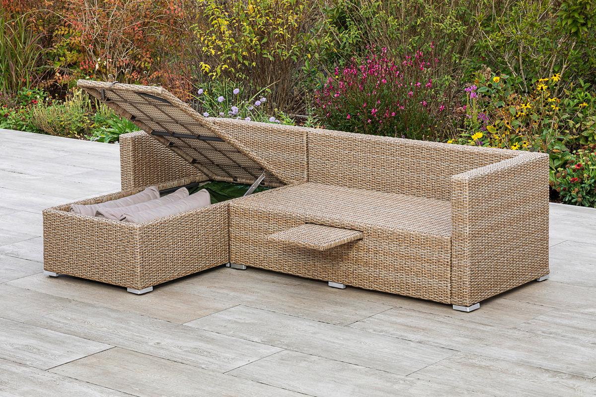 Loungegarnitur Veneto Aus Kunststoff Mit Kissen - Naturfarben, MODERN, Kunststoff/Metall (215/140cm) - Gardenson