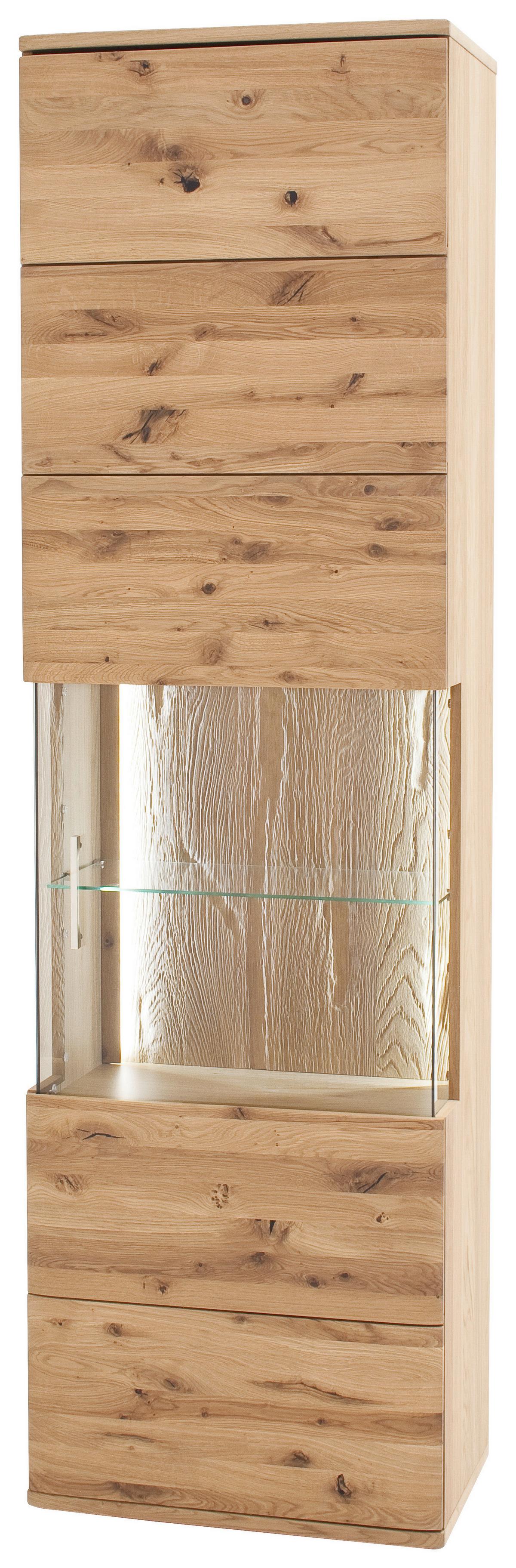 Vitrine Santori B: 60 cm teilmassiv Eichefarben - Eichefarben/Schwarz, Design, Glas/Holz (60/208/37cm) - Livetastic