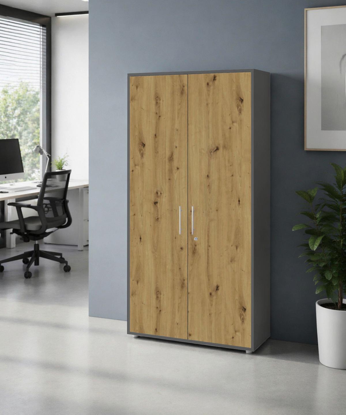 AKTENSCHRANK OFFICE EDITION - Anthrazit/Eiche Artisan, MODERN, Holzwerkstoff (84,4/185,6/33cm) - MID.YOU