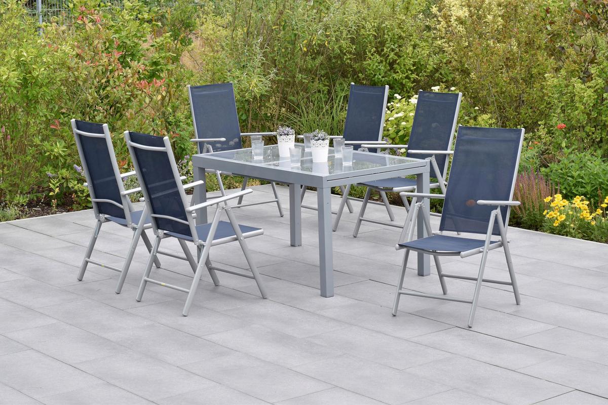 Gartenset Amalfi - Blau/Silberfarben, MODERN, Textil/Metall - Gardenson