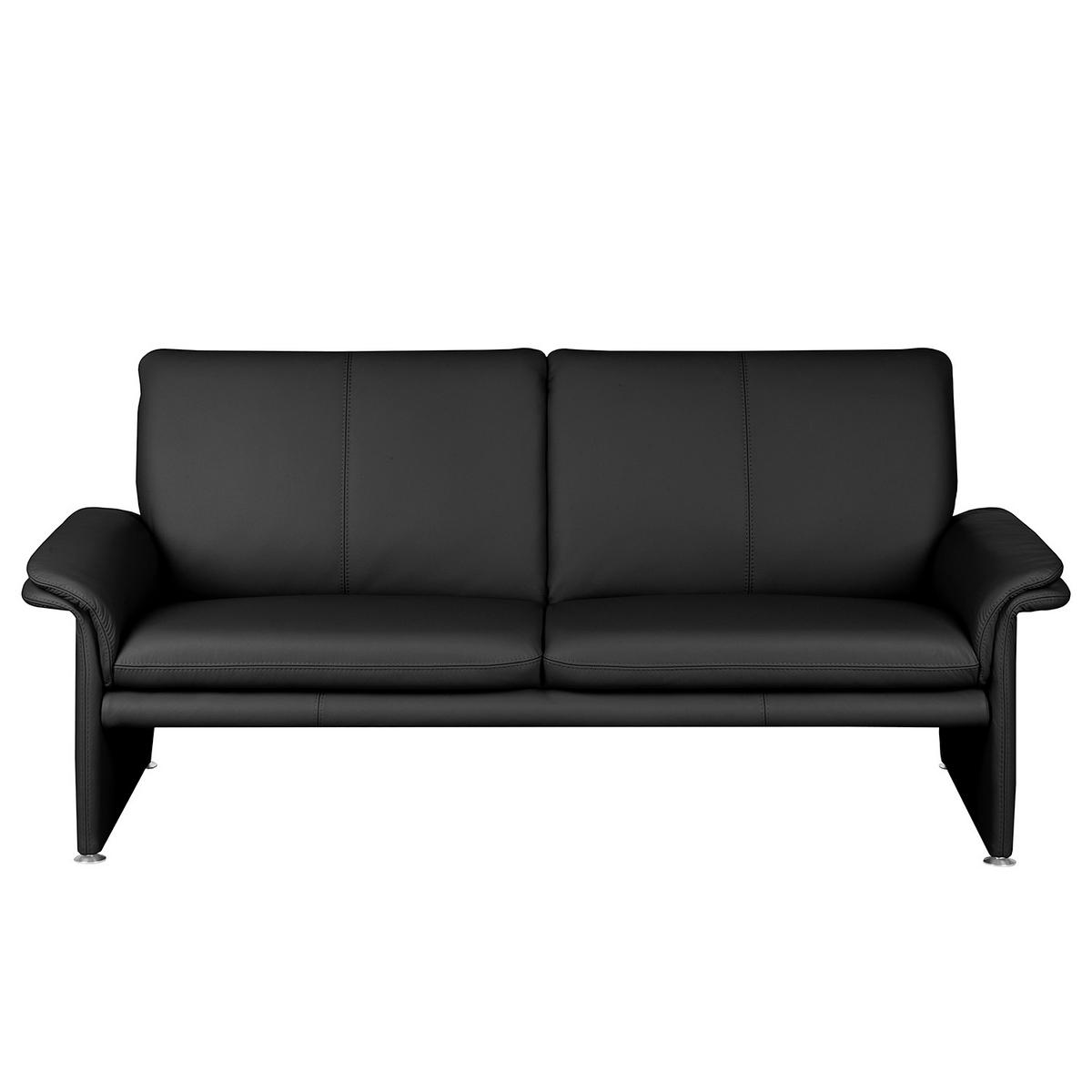 2,5-Sitzer-Sofa Comodo Echtleder Schwarz, B: 197 cm - Silberfarben/Schwarz, Design, Leder (197/90/88cm) - Livetastic