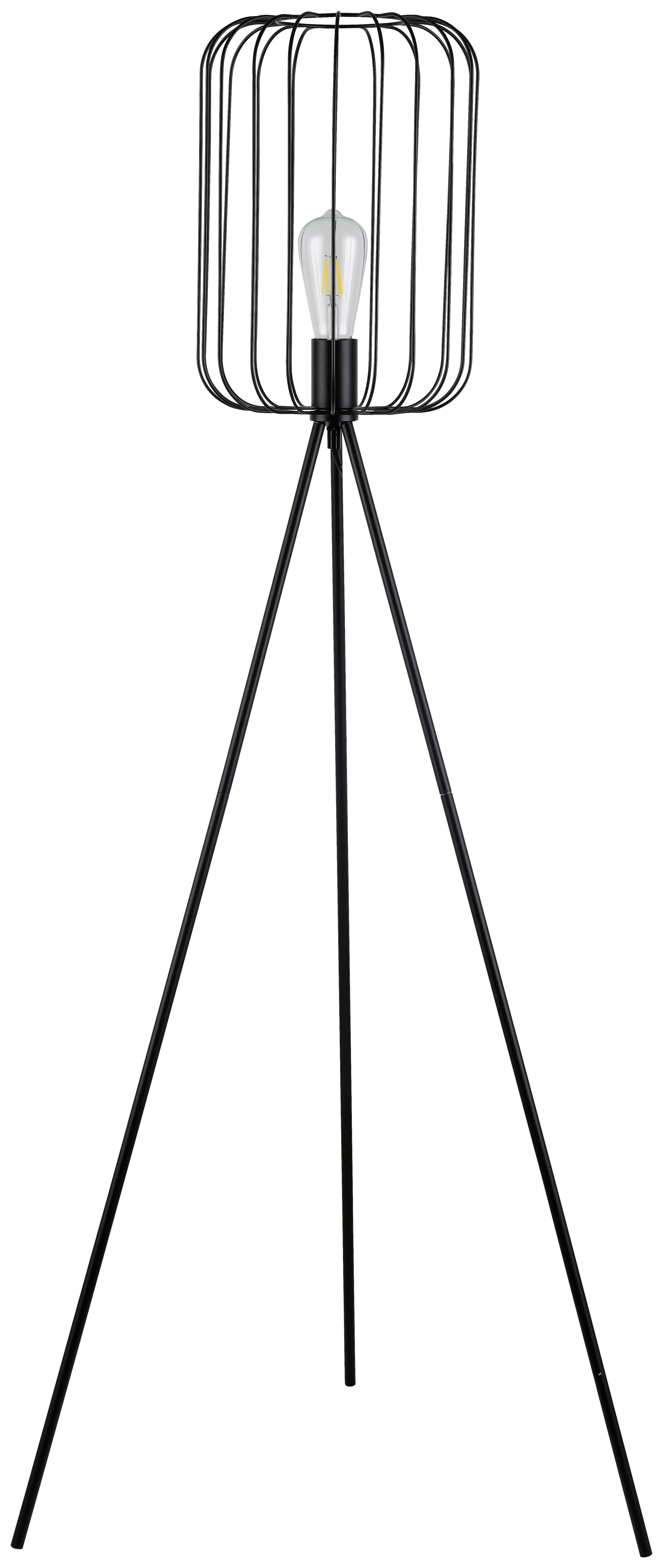 Stehlampe Viona Schwarz Matt mit Fußschalter Dreibeinig - Schwarz, ROMANTIK / LANDHAUS, Metall (26/140cm) - James Wood