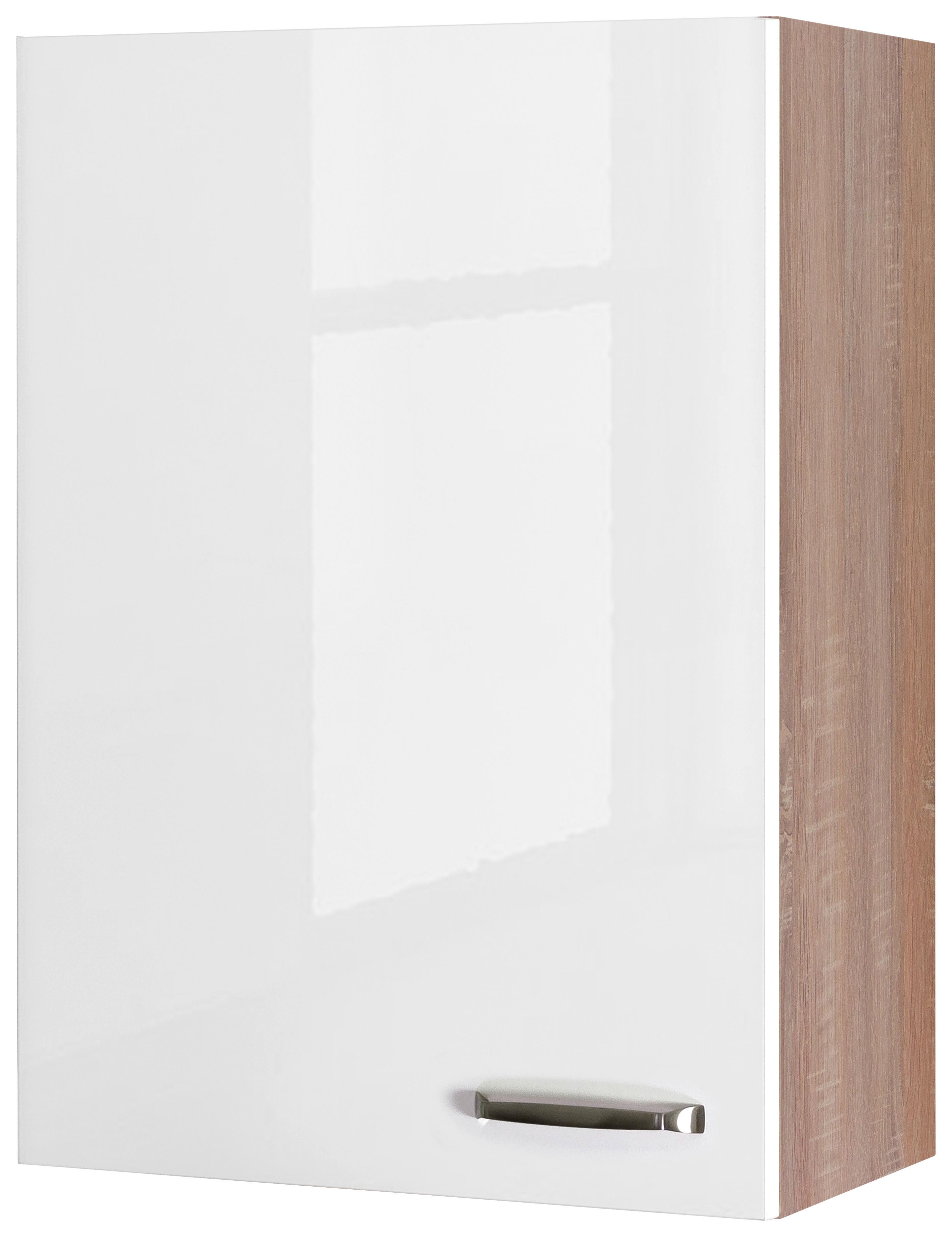 Horná kuchynská skrinka VENEZIA - VALERO biela - biela s vysokým leskom/farba ušľachtilej ocele, Modern, kov/kompozitné drevo (60/89/32cm) - FlexWell