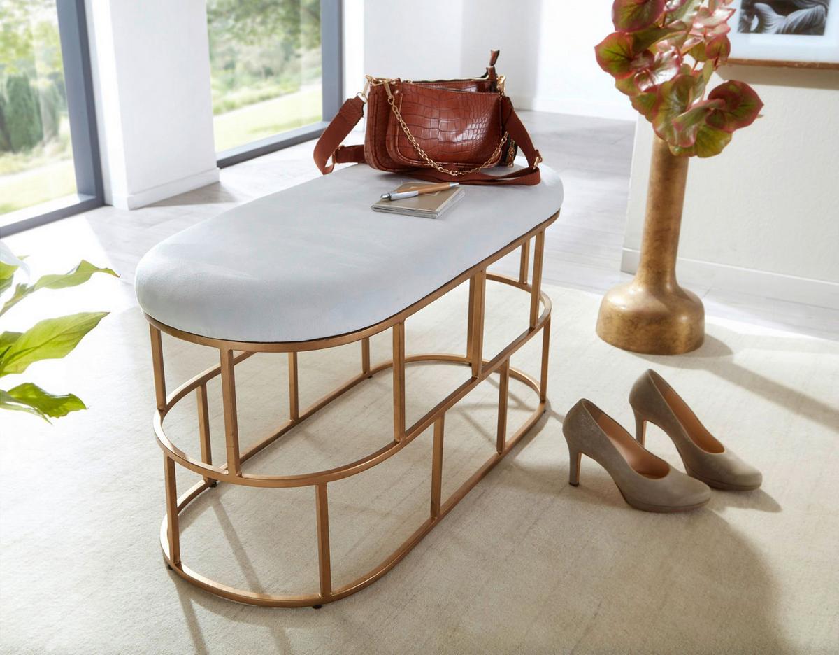 Lavica biela - biela/zlatá, Design, kov/textil (90/46/38cm) - MID.YOU