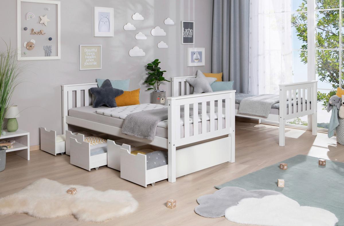 Etagenbett Sammy Weiß Kiefer Massiv 90 Cm M. Stauraum - Weiß, MODERN, Holz (90/200cm) - MID.YOU