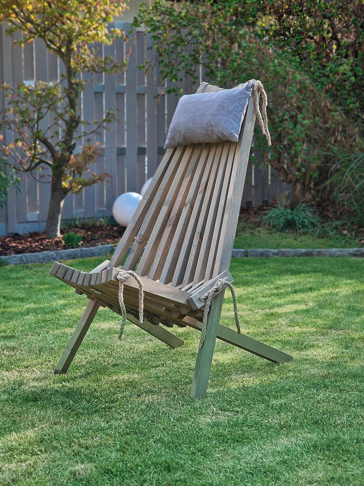 Garten-Relaxsessel Falun Holz Klappbar, mit Zierkissen - Grau, MODERN, Holz/Textil (69/104/93cm) - Gardenson