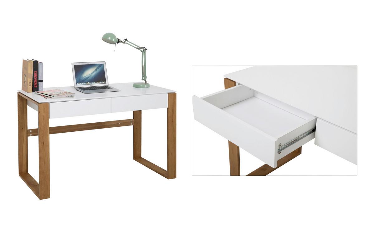 Schreibtisch Naturfarben, Weiß L: 120cm - Naturfarben/Weiß, Design, Holz/Holzwerkstoff (120/60/75cm) - Livetastic