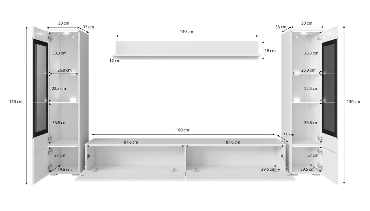 Obývací stěna s LED, dub Wotan - šedá/dub wotan, Lifestyle, kompozitní dřevo/plast (240/130/33cm) - P & B