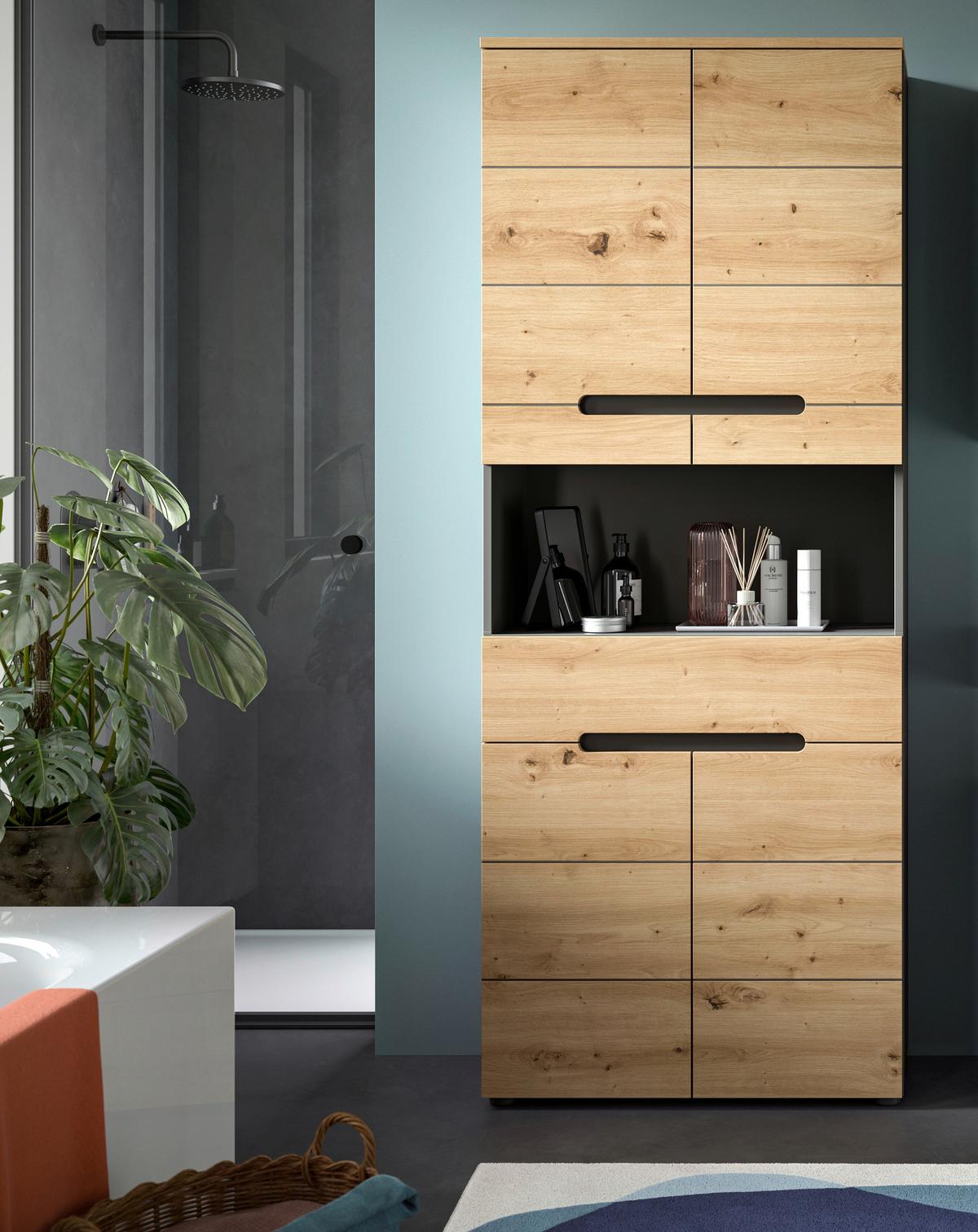 Hochschrank Canu Eiche Artisan Dekor Dunkelgrau - Dunkelgrau/Schwarz, MODERN, Holzwerkstoff (76/193/34cm) - MID.YOU
